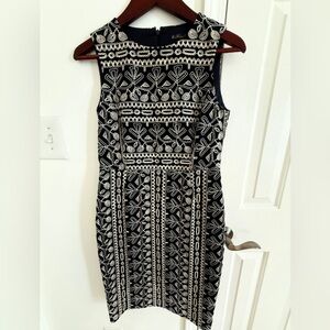 Brooks Brothers Sheath Dress 4P Navy with Off White Embroidery
